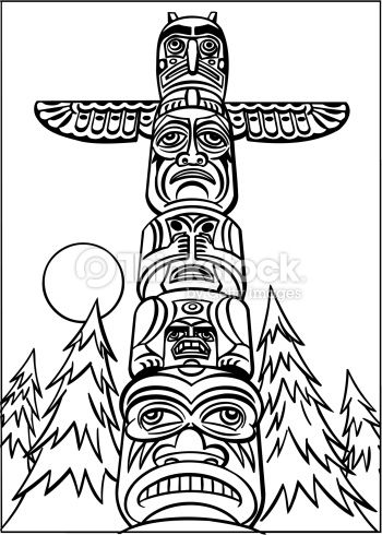 350x490 Totem Pole Line Drawings - Totem Pole Drawing