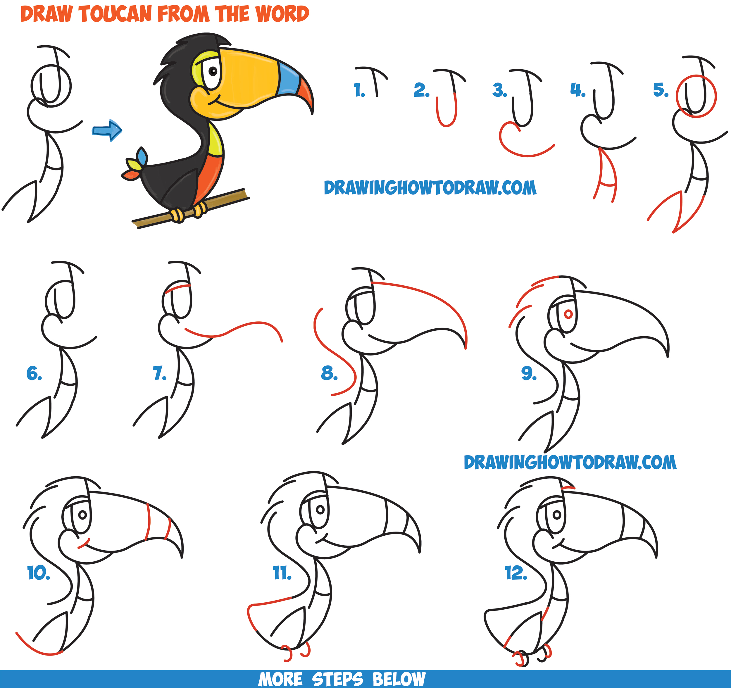 2500x2353 How To Draw Cartoon Toucans From The Word - Toucan Drawing Step By Step