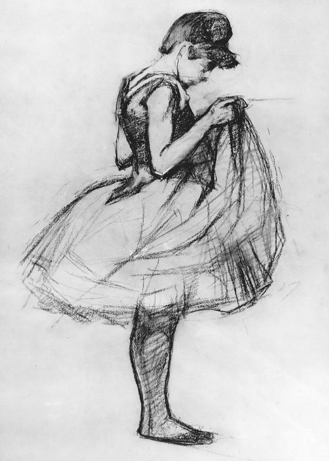 642x900 dancer adjusting her costume and hitching up her skirt drawing - Toulouse Lautrec Drawings