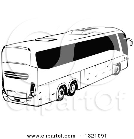 450x470 Clipart Of A Black And White Tour Bus - Tour Bus Drawing