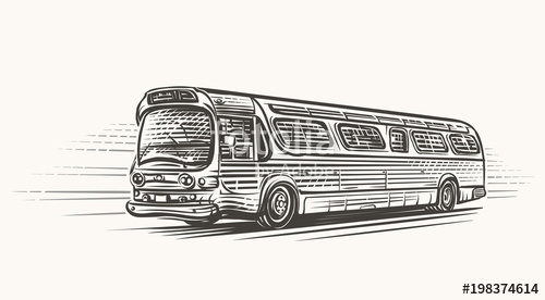 500x276 Old Retro Vintage Bus Hand Drawn Illustration Vector Stock - Tour Bus Drawing