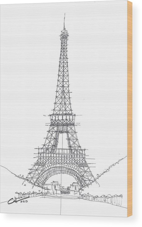 458x732 La Tour Eiffel Sketch Wood Print - Tour Eiffel Drawing