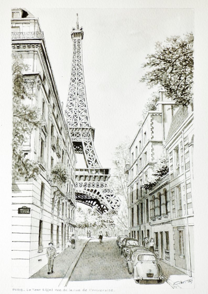 794x1123 Paris Original Drawing Tour Eiffel Chinese Ink On Paper Etsy - Tour Eiffel Drawing