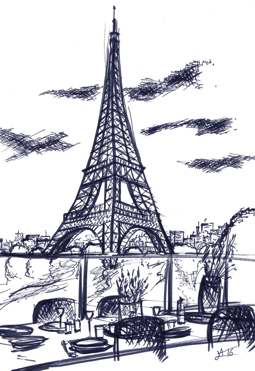 827x1200 Tour Eiffel Croquis Paris Artiste Alexandre Trubert Drawing - Tour Eiffel Drawing