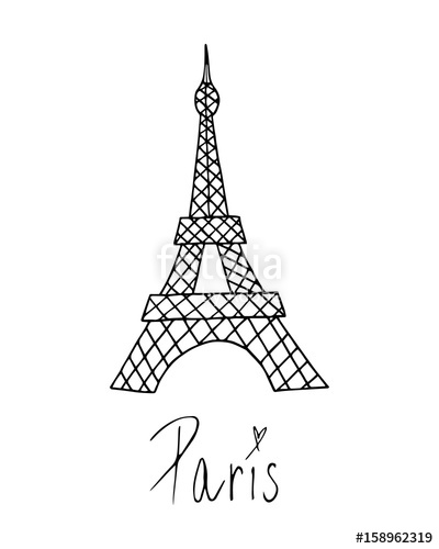 400x500 Eiffel Tower In Paris, France Vector Illustration Doodle Drawing - Tour Eiffel Drawing