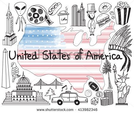 450x379 travel to united state of america doodle drawing icon with culture - Tourism Drawing