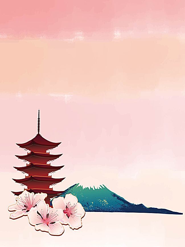 650x866 vector drawing japanese fuji sakura japanese tourism background - Tourism Drawing