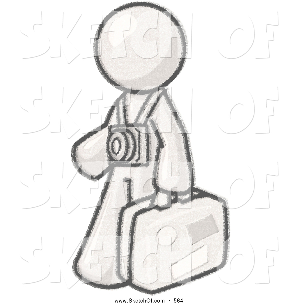 1024x1044 drawing of a sketched design mascot male tourist carrying his - Tourism Drawing