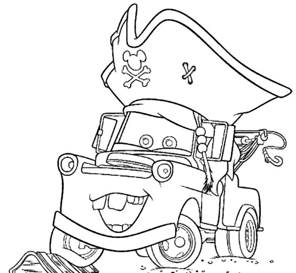 600x553 Tow Mater Wearing Pirate Hat Coloring Pages Color Luna - Tow Mater Drawing