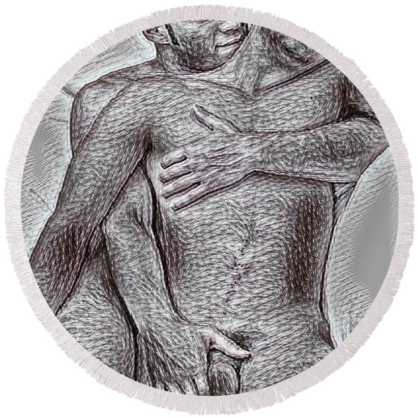 850x850 Homosexual Erotica Drawing Four Round Beach Towel For Sale - Towel Drawing