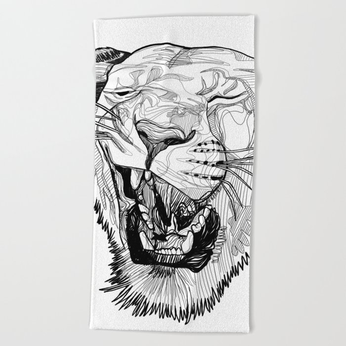 700x700 Lioness Head Line Drawing Bw Beach Towel - Towel Drawing