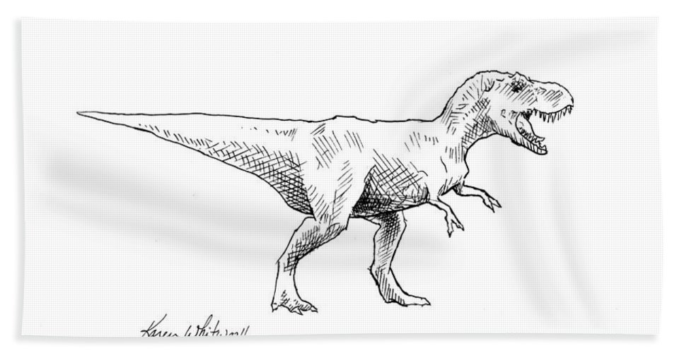 967x500 Tyrannosaurus Rex Dinosaur T Rex Ink Drawing Illustration Bath - Towel Drawing