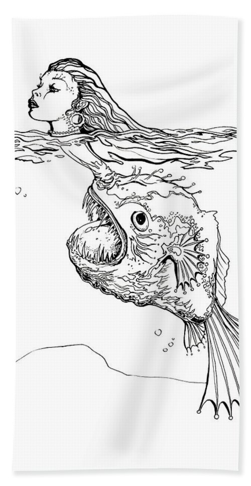500x967 Angler Fish Mermaid Mermay Beach Towel For Sale - Towel Drawing