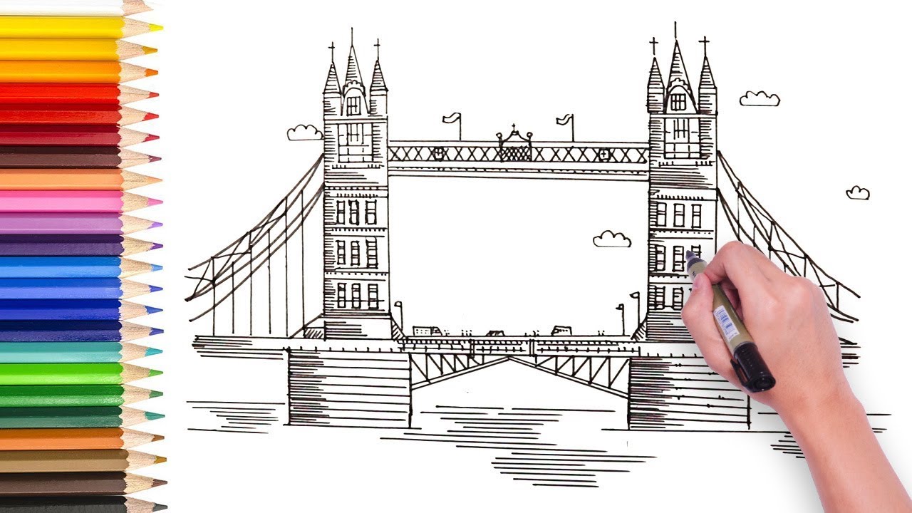 1280x720 Learn How To Draw London Bridge Using Ruler, Video For Kids - Tower Bridge Drawing