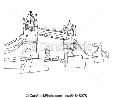 450x388 Continuous Line Art Drawing Sketch Of Tower Bridge, London - Tower Bridge Line Drawing