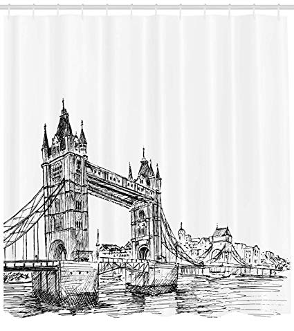 425x478 ambesonne vintage shower curtain, old fashion london - Tower Bridge Line Drawing