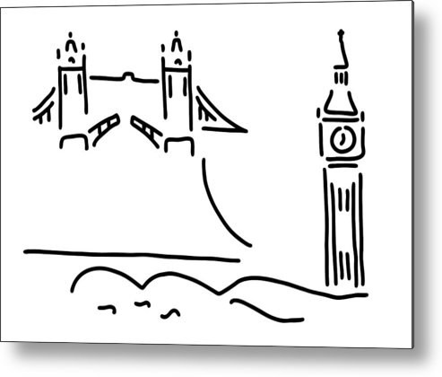 493x420 London Tower Bridge Big Ben Metal Print - Tower Bridge Line Drawing