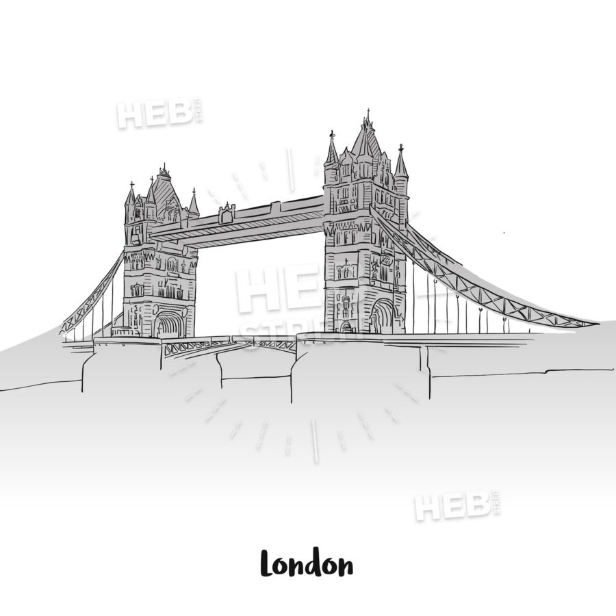 900x900 london tower bridge greeting card hebstreits sketches - Tower Bridge Line Drawing