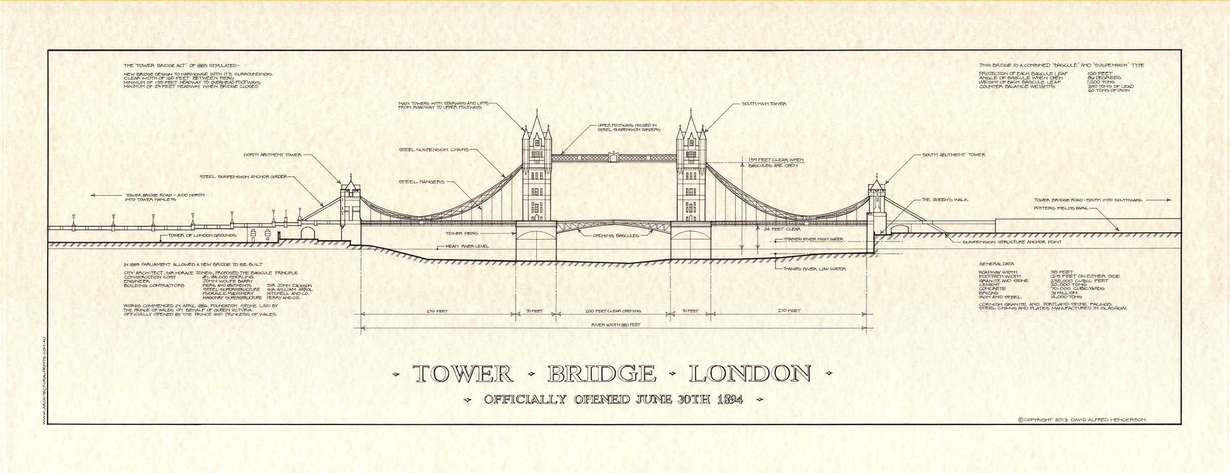 2400x924 London Tower Bridge Print - Tower Bridge Line Drawing