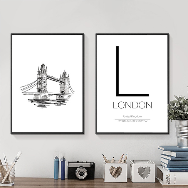 640x640 Modern Minimalist Canvas Print Painting Poster Of London Tower - Tower Bridge Line Drawing