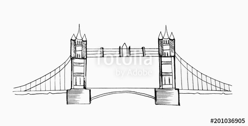 500x254 Sketch Of Tower Bridge On A White Background Stock Photo - Tower Bridge Line Drawing