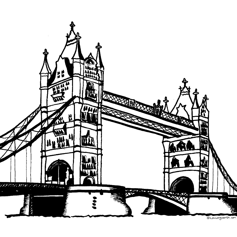 1000x1000 Tower Bridge Drawing - Tower Bridge Line Drawing