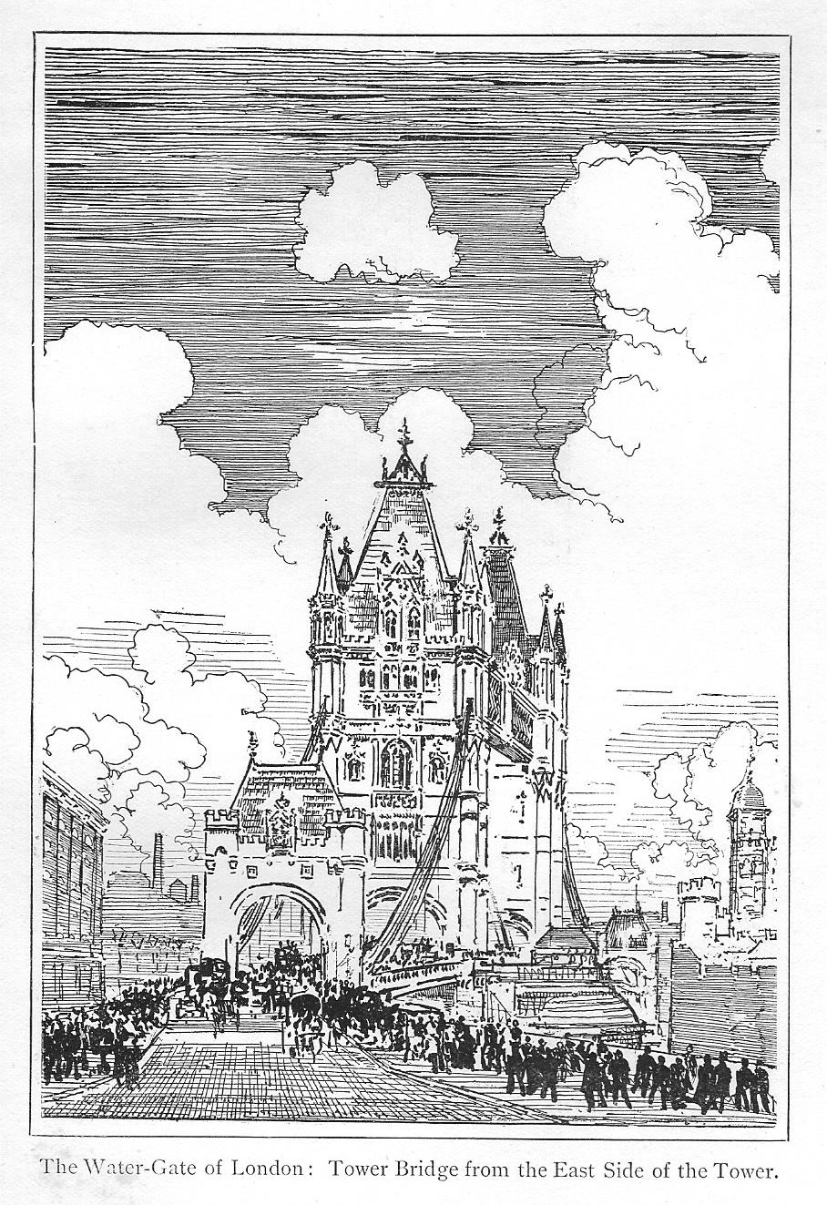 908x1323 Tower Bridge Antique Print - Tower Bridge Line Drawing