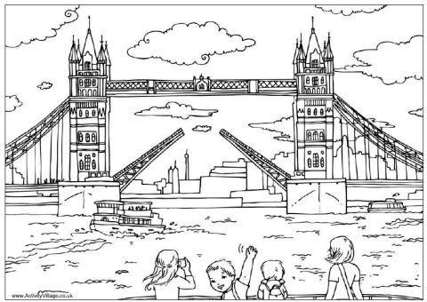 480x340 Tower Bridge Colouring Page, London Colouring - Tower Bridge Line Drawing