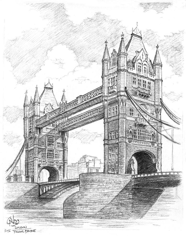 711x900 london tower bridge drawing - Tower Bridge London Drawing