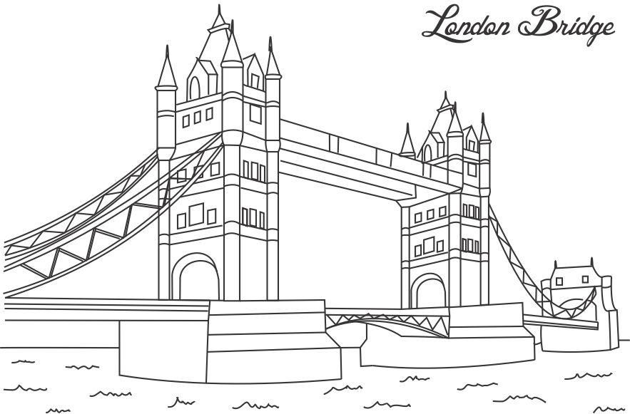 883x581 birthday party london drawing, bridge drawing - Tower Bridge London Drawing