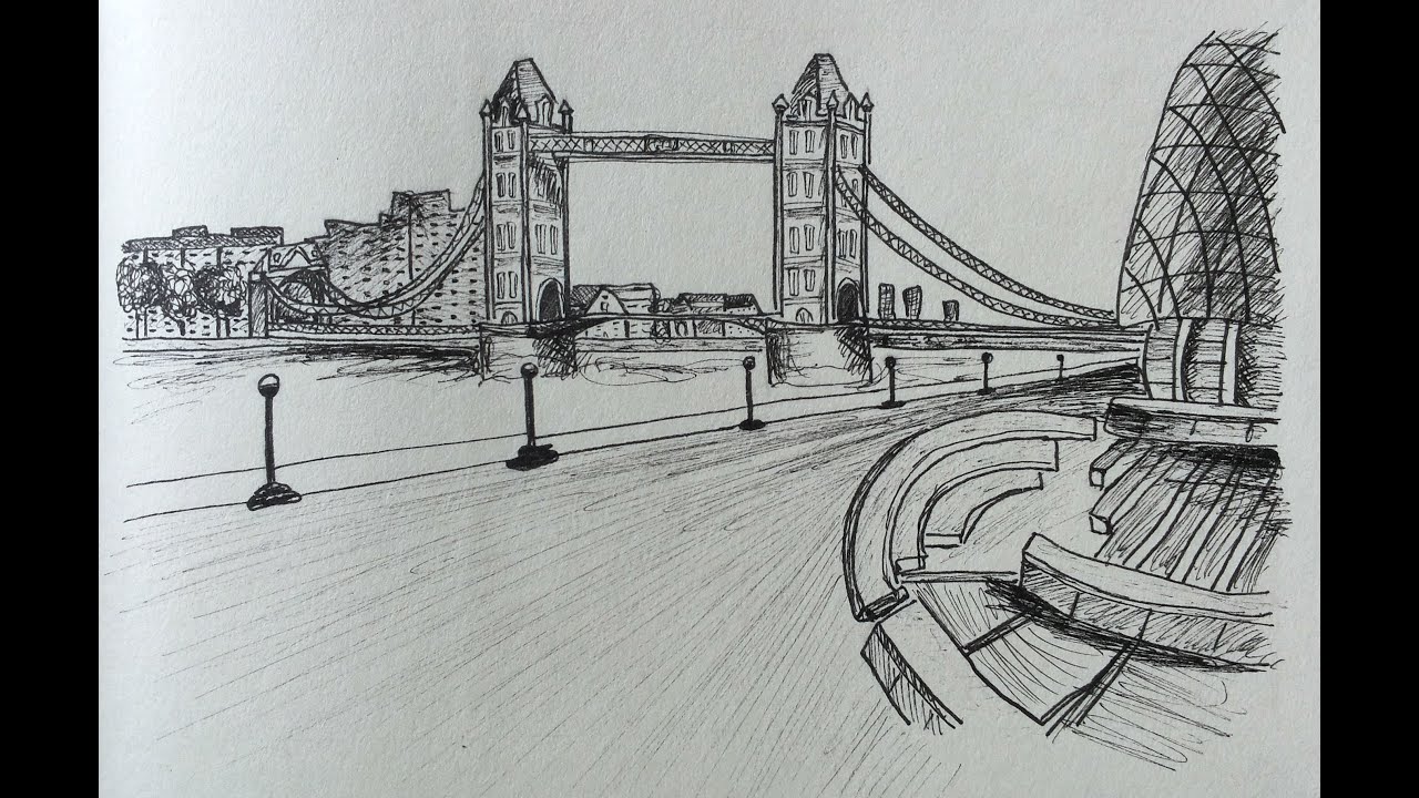1280x720 Sketch - Tower Bridge London Drawing
