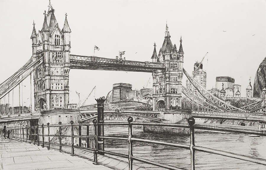 900x576 Tower Bridge Drawing - Tower Bridge London Drawing