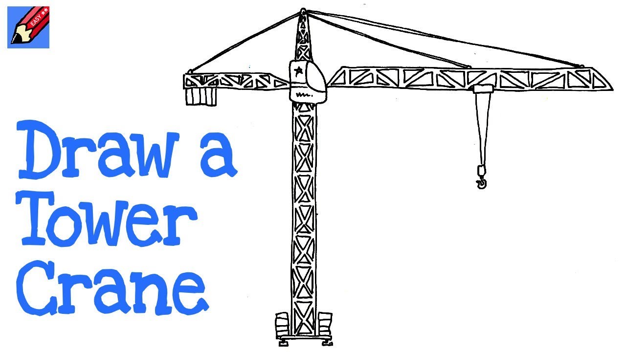 1280x720 How To Draw A Tower Crane Real Easy Step - Tower Crane Drawing