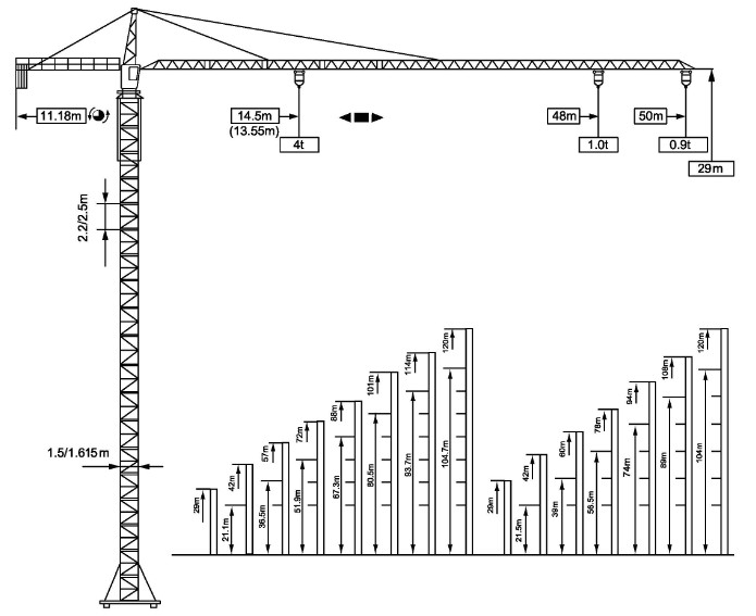 695x567 Tower Crane - Tower Crane Drawing