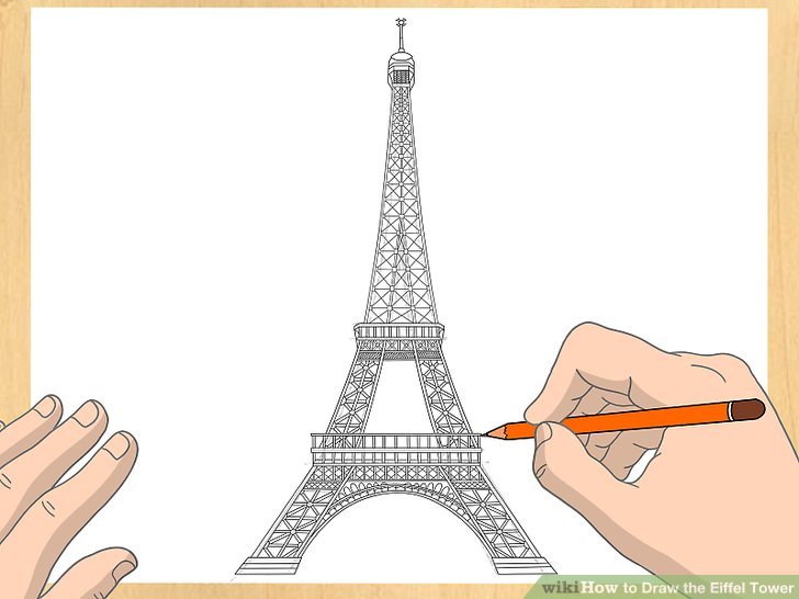 728x546 How To Draw The Eiffel Tower Steps - Tower Drawing