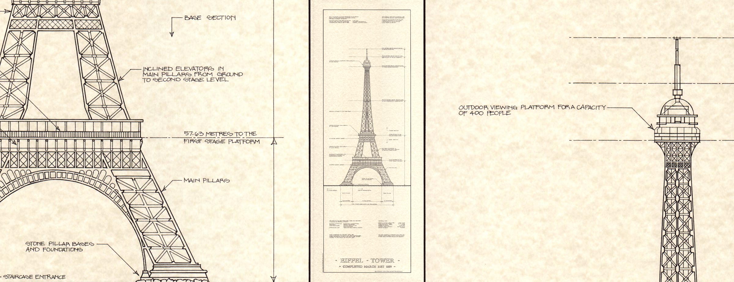 2400x924 Eiffel Tower Print - Tower Drawing