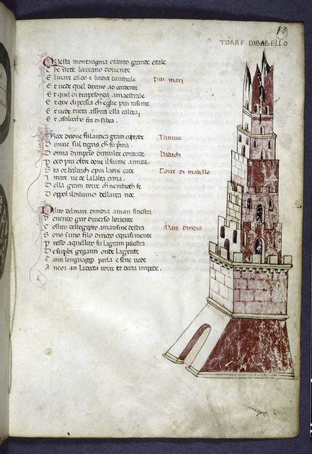 440x640 page of text with rubrics, initials and drawing of tower of babel - Tower Of Babel Drawing
