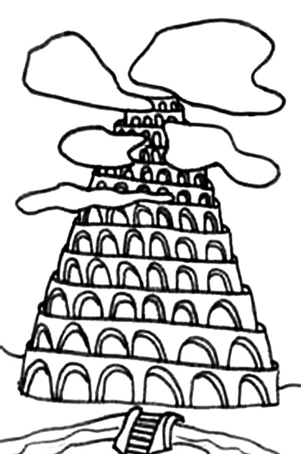 600x905 Tower Of Babel Drawing Coloring - Tower Of Babel Drawing