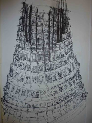 375x500 Tower Of Babel Panopticon Drawing - Tower Of Babel Drawing