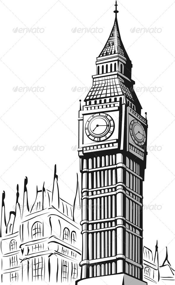 590x957 sketch of big ben london attraction, ben, big, britain - Tower Of London Drawing