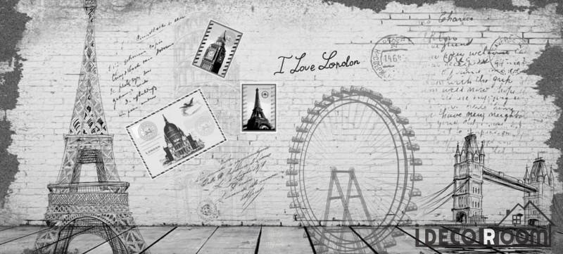 800x361 white wall drawing eiffel tower london eye tower bridge living - Tower Of London Drawing