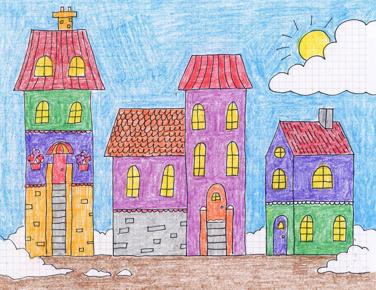 1273x981 draw a winter town art projects for kids - Town Drawing