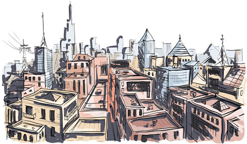 497x291 hand drawing town creative vector free vector in encapsulated - Town Drawing