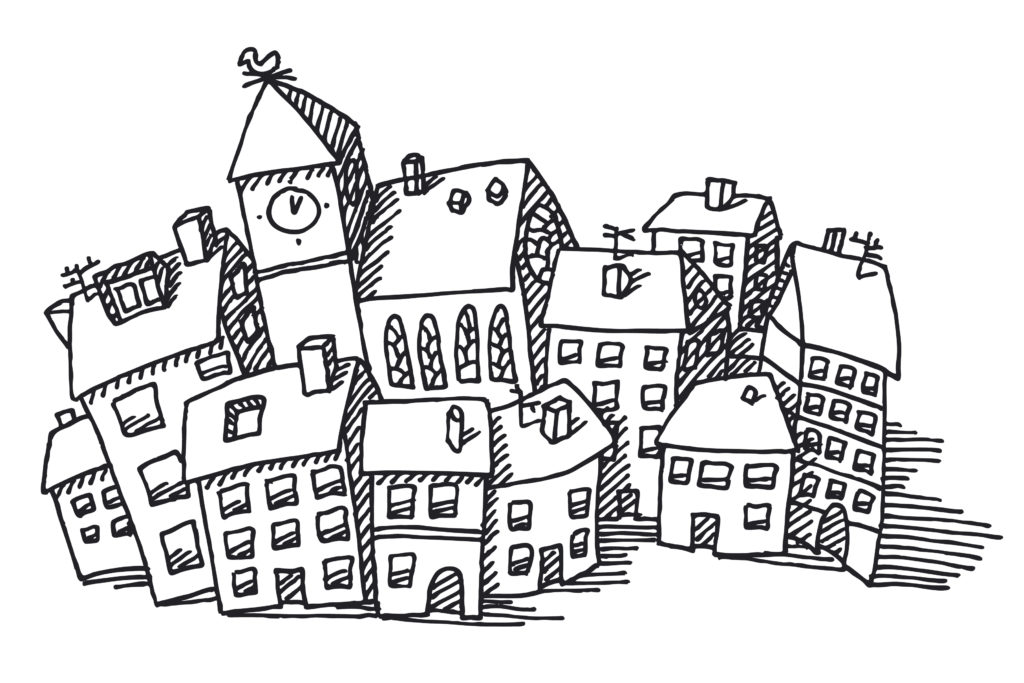 1024x683 town buildings drawing - Town Drawing