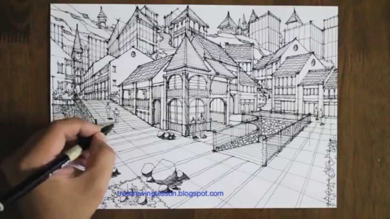 1280x720 draw a town in a perspective must see - Town Drawing
