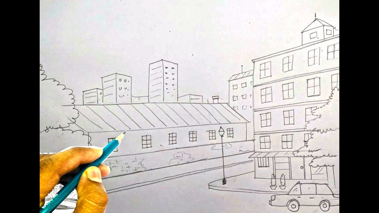 1280x720 how to draw scenery of town for kids very easyfor beginner - Town Drawing