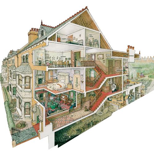 500x500 geffrye museum, century townhouses cutaway drawing - Townhouse Drawing