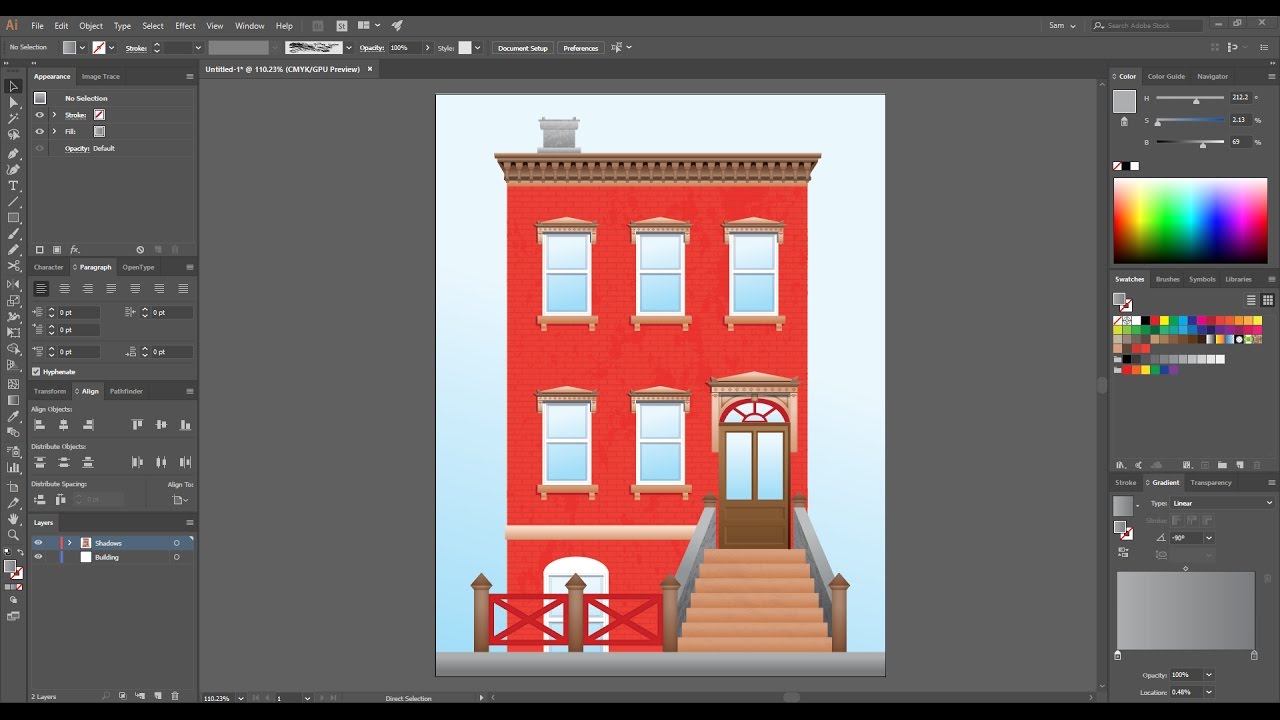 1280x720 illustrator speed drawing, townhouse facade - Townhouse Drawing