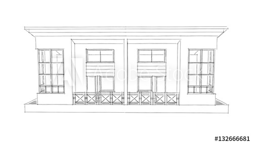 500x285 Monochrome Sketch Drawing Of Townhouse For Two Families - Townhouse Drawing
