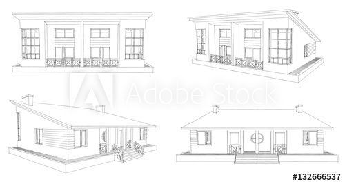 500x267 Monochrome Sketch Drawing Of Townhouse For Two Families Set - Townhouse Drawing